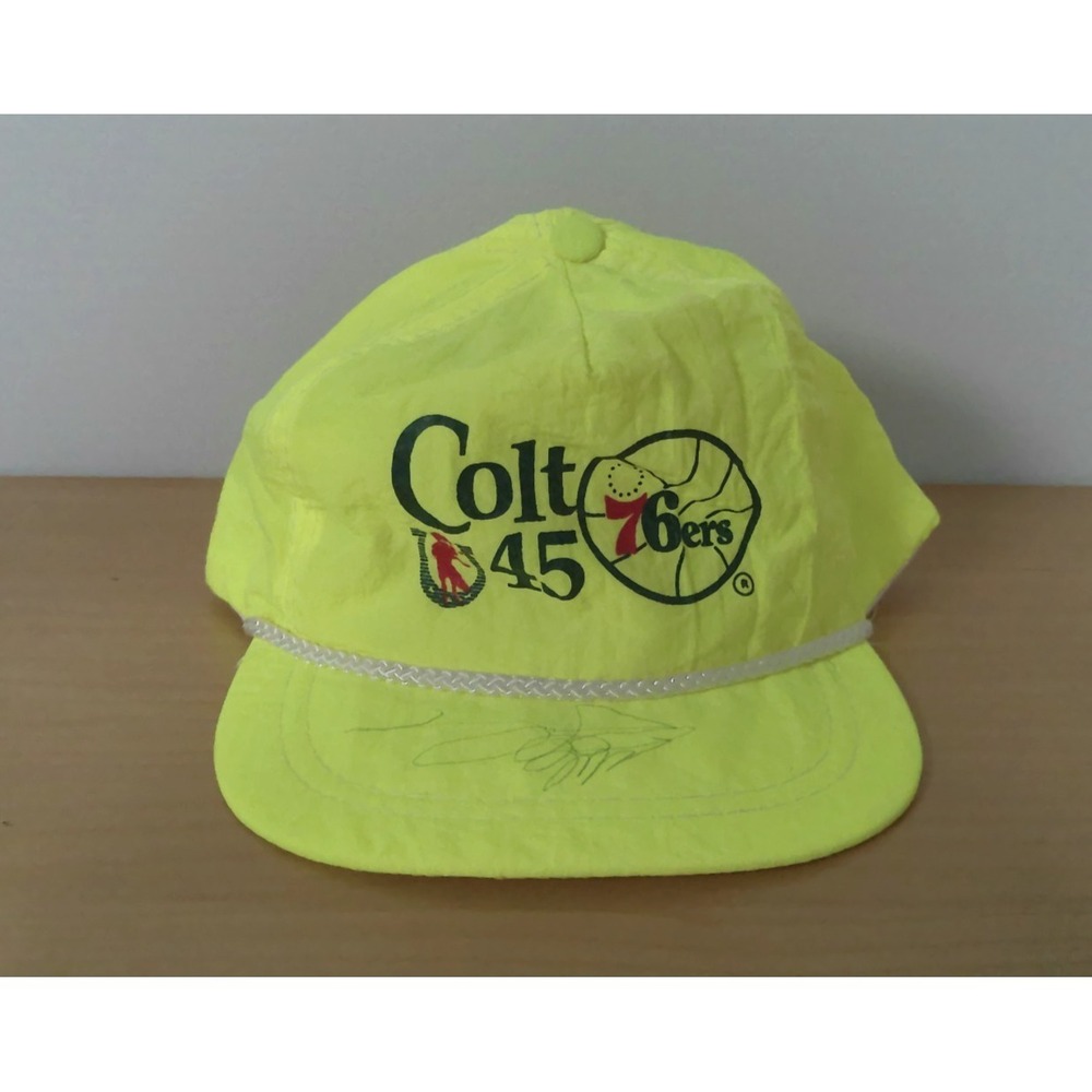 Vintage 76ers Colt 45 Hat Neon Yellow Nylon Rope Snapback Signed Cap AmaPro